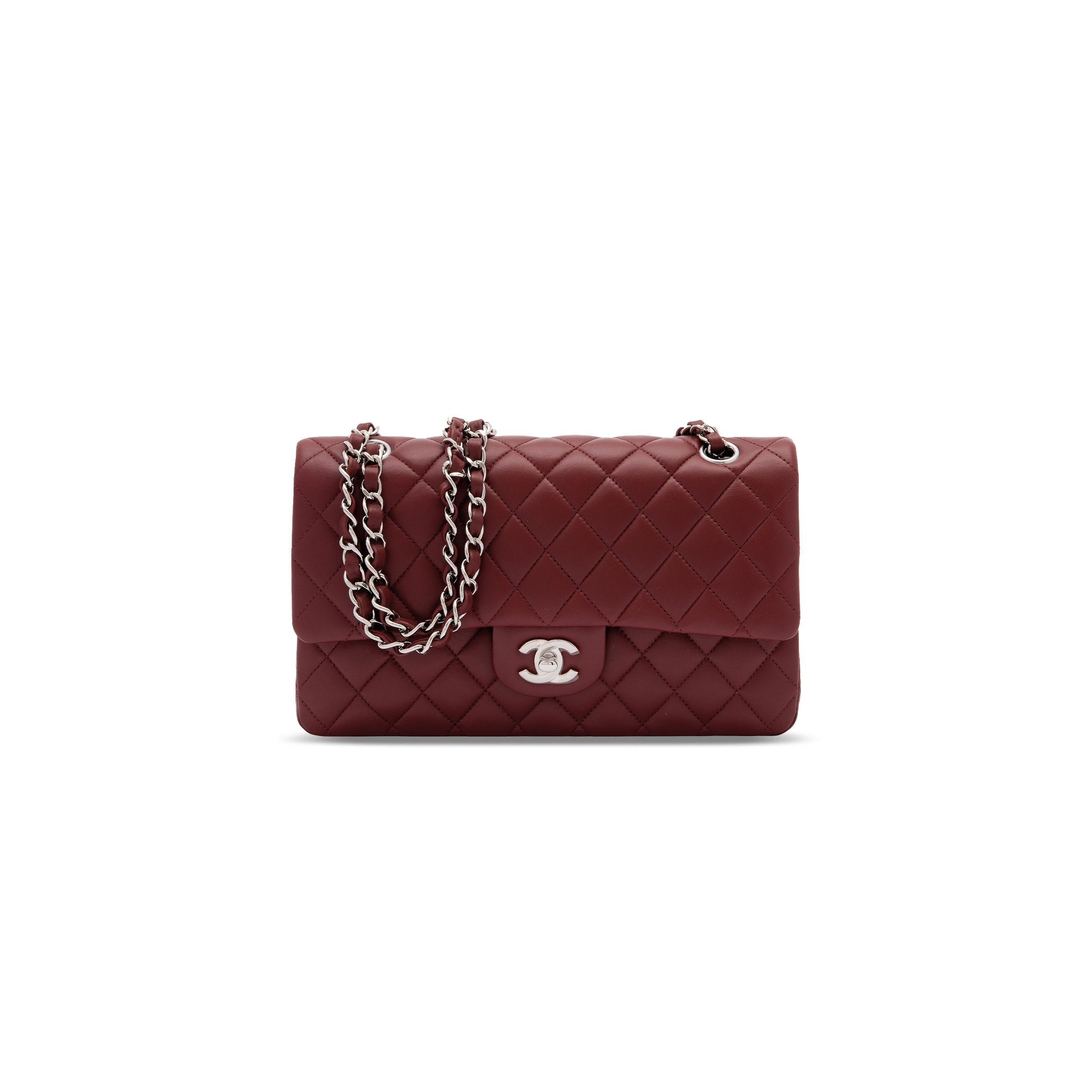 CHANEL MASTER MEDIUM CLASSIC FLAP BAG WITH SILVER HARDWARE BURGUNDY A01112 (25*16*8cm)